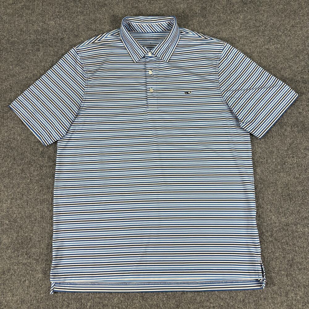 Vineyard Vines Golf Polo Shirt Size Large Striped Blue Meadow Brook Club